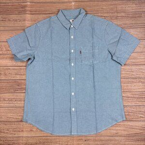 Levis Mens Standard Fit Light Blue Short Sleeve Button-Up Shirt Size Large.